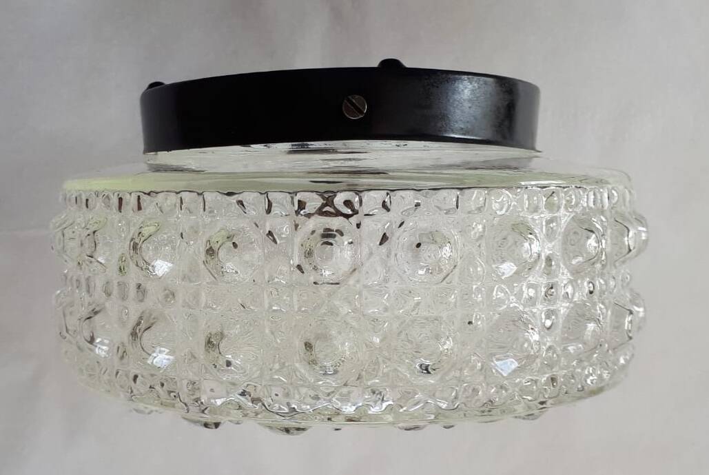 Vintage round chiseled glass ceiling light / wall lamp 1950s 1960s 1970s