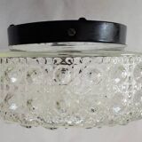 Vintage round chiseled glass ceiling light / wall lamp 1950s 1960s 1970s