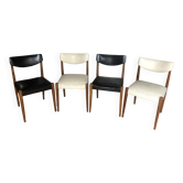 Set of 4 wooden and black and white imitation leather chairs, Scandinavian chair