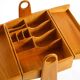 1950s ash wood sewing box, with a hinged top, multiple compartments