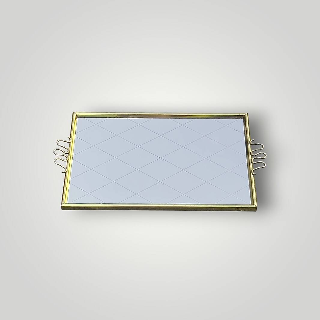Antique gold metal mirror tray – gold diamond decoration