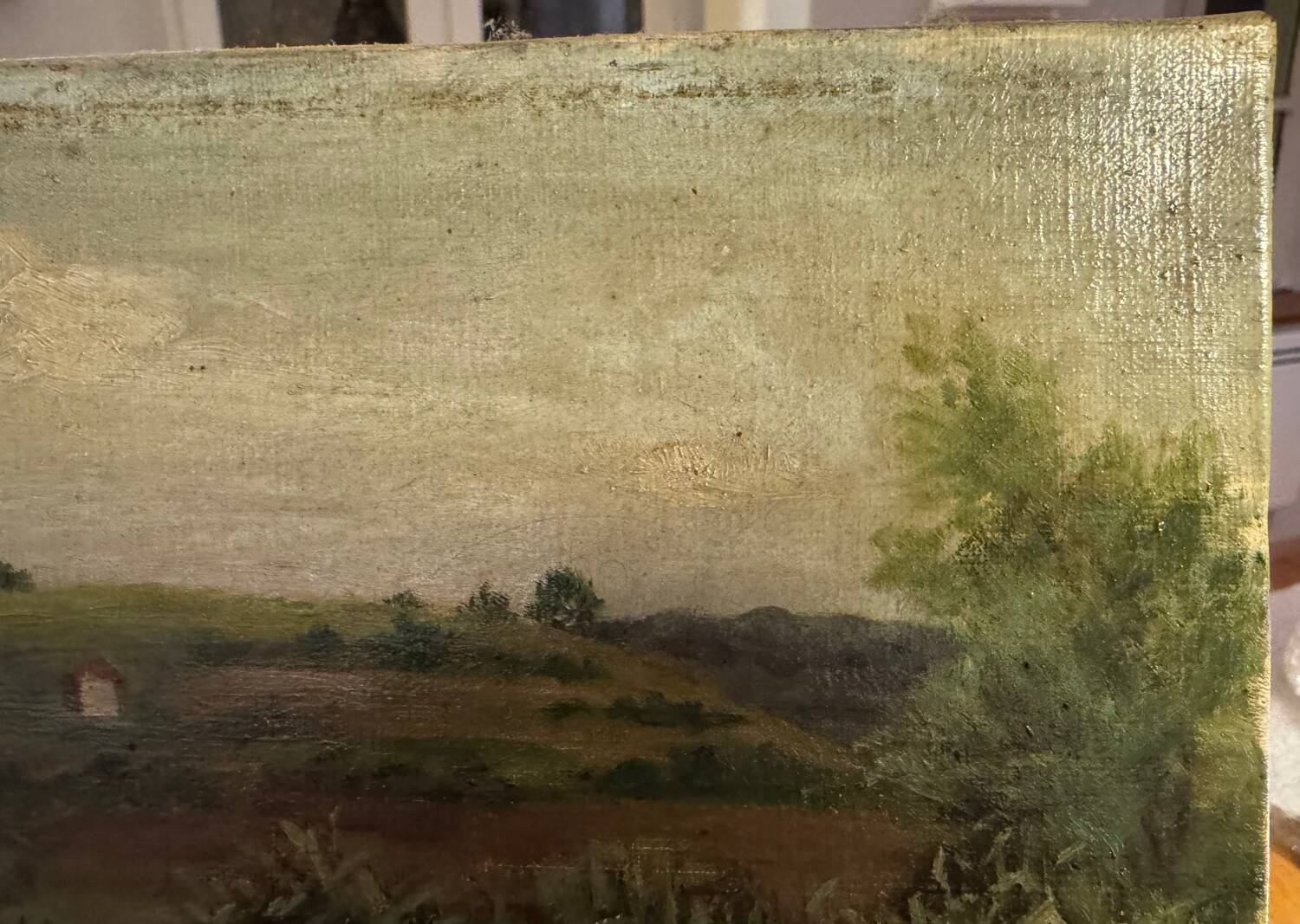 Antique painting, landscape with pond, signed and dated 1895