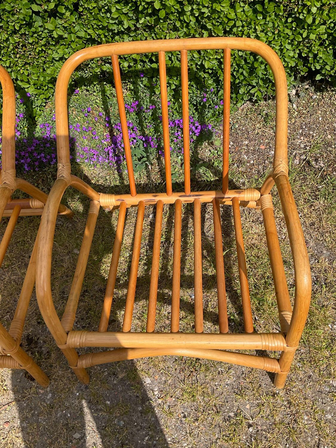 Vintage living room sofa and 2 rattan armchairs.