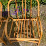 Vintage living room sofa and 2 rattan armchairs.