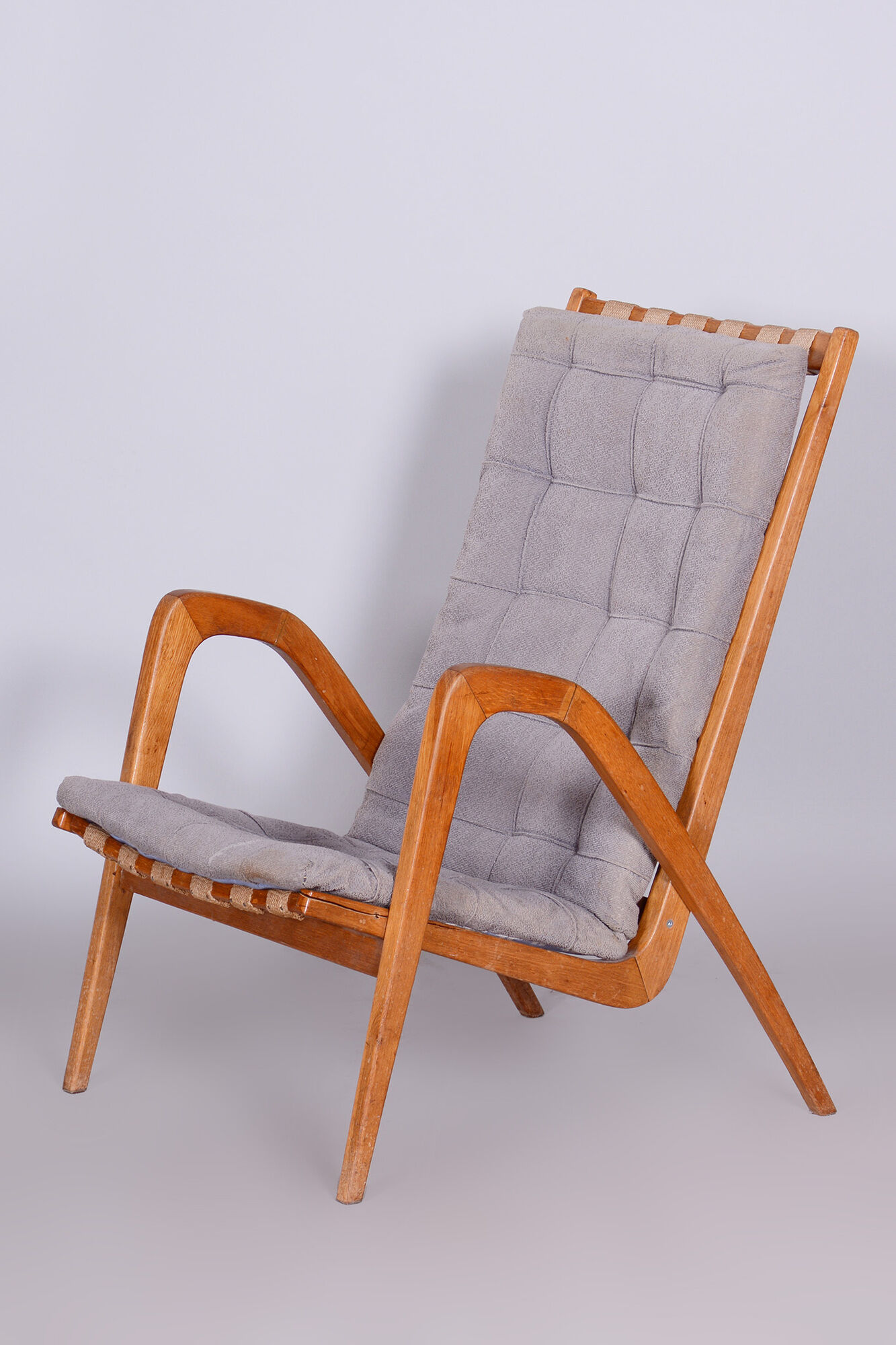 Grey mid century oak armchair by Jan Vanek 1950s Czechia