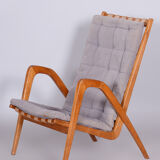 Grey mid century oak armchair by Jan Vanek 1950s Czechia