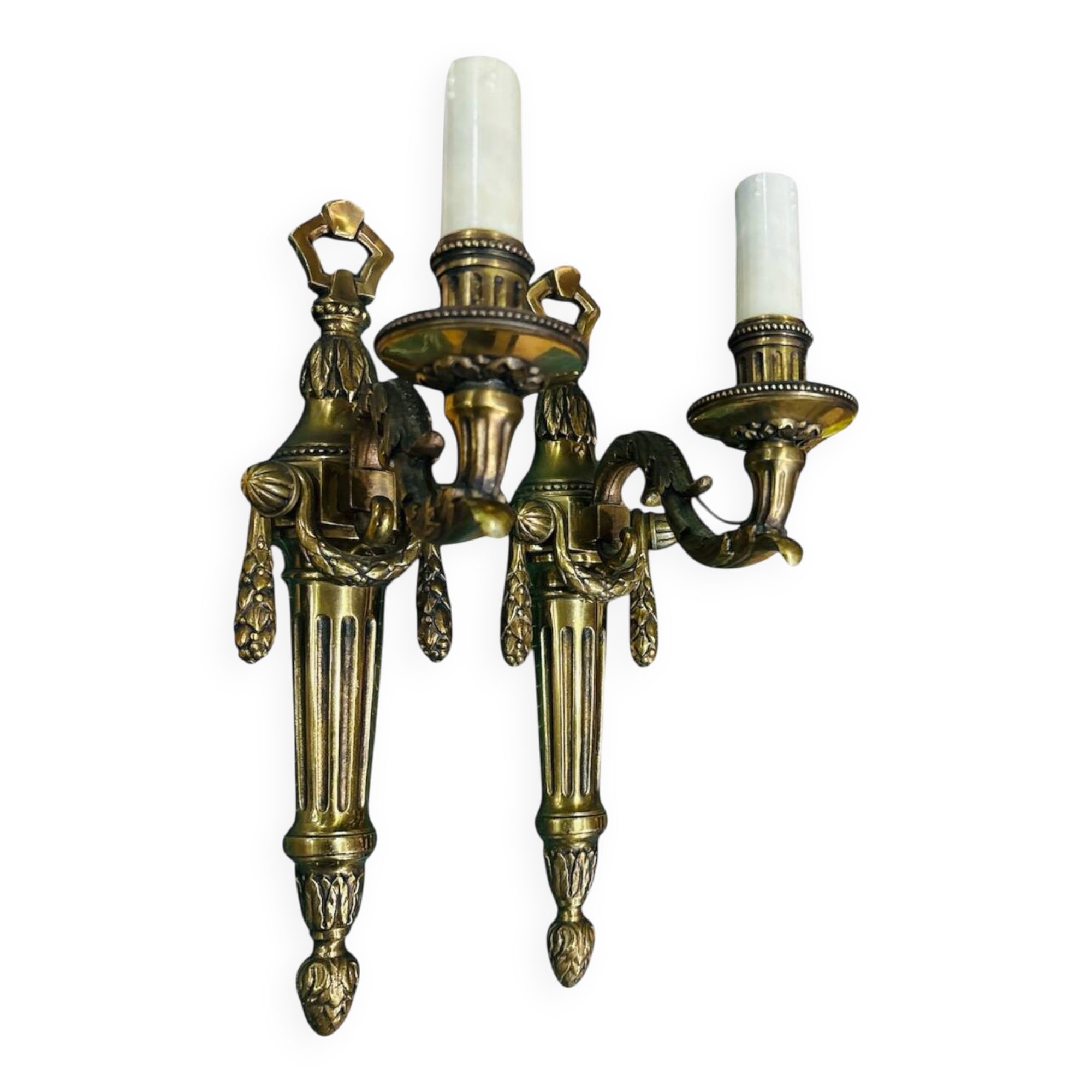 Pair of gilt bronze wall sconces in Louis XVI style