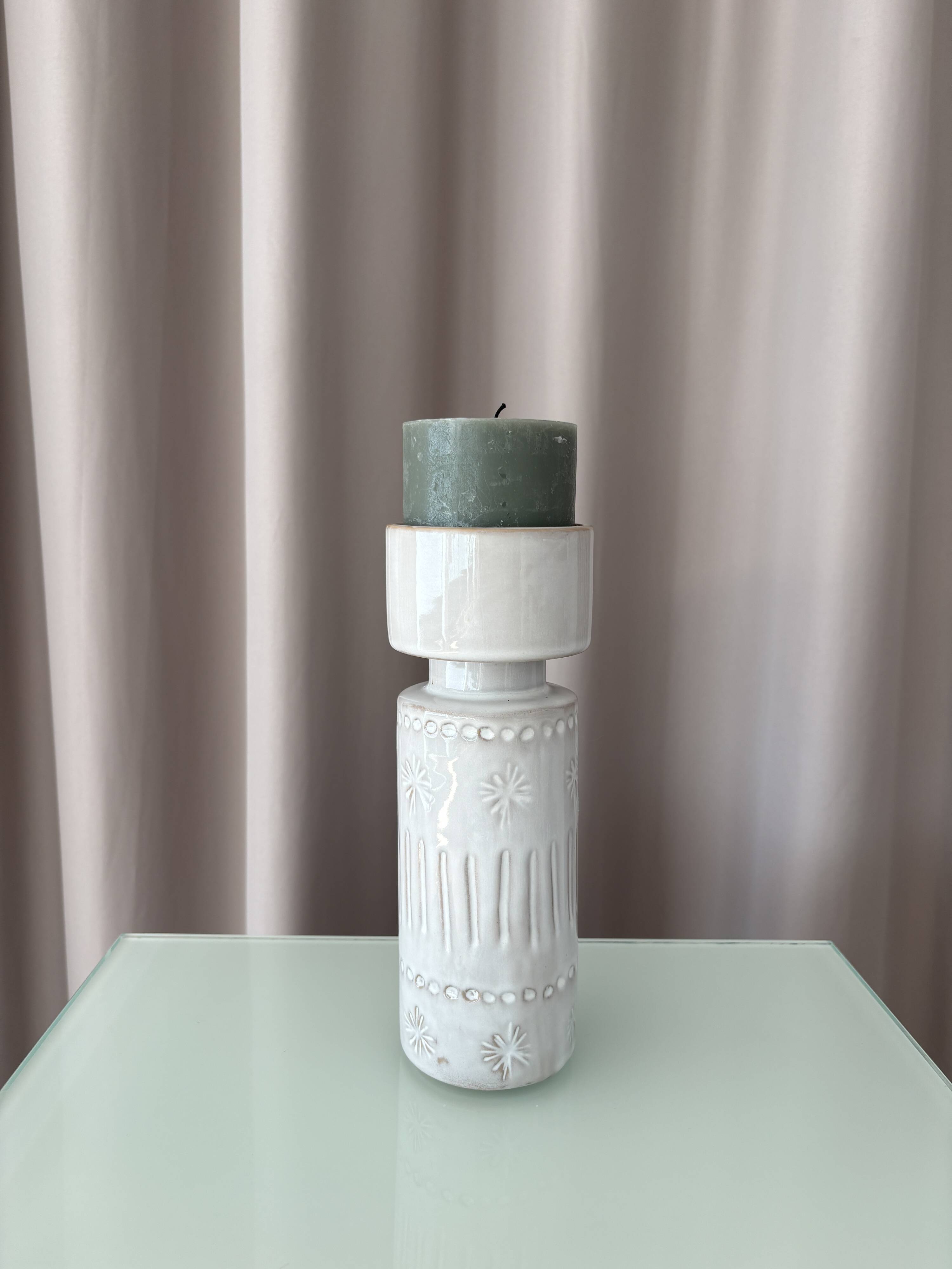 Vintage West German Ceramic Candle Holder / Vase – Ivory Relief – 1970s