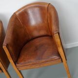 Fauteuils club style art déco en cuir cognac, pays-bas, set de quatre