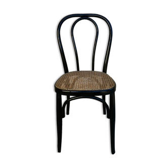 Bistro chair in black lacquered wood and seat in cannage