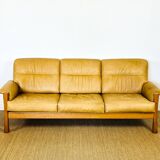 Salon complet en cuir camel 1960