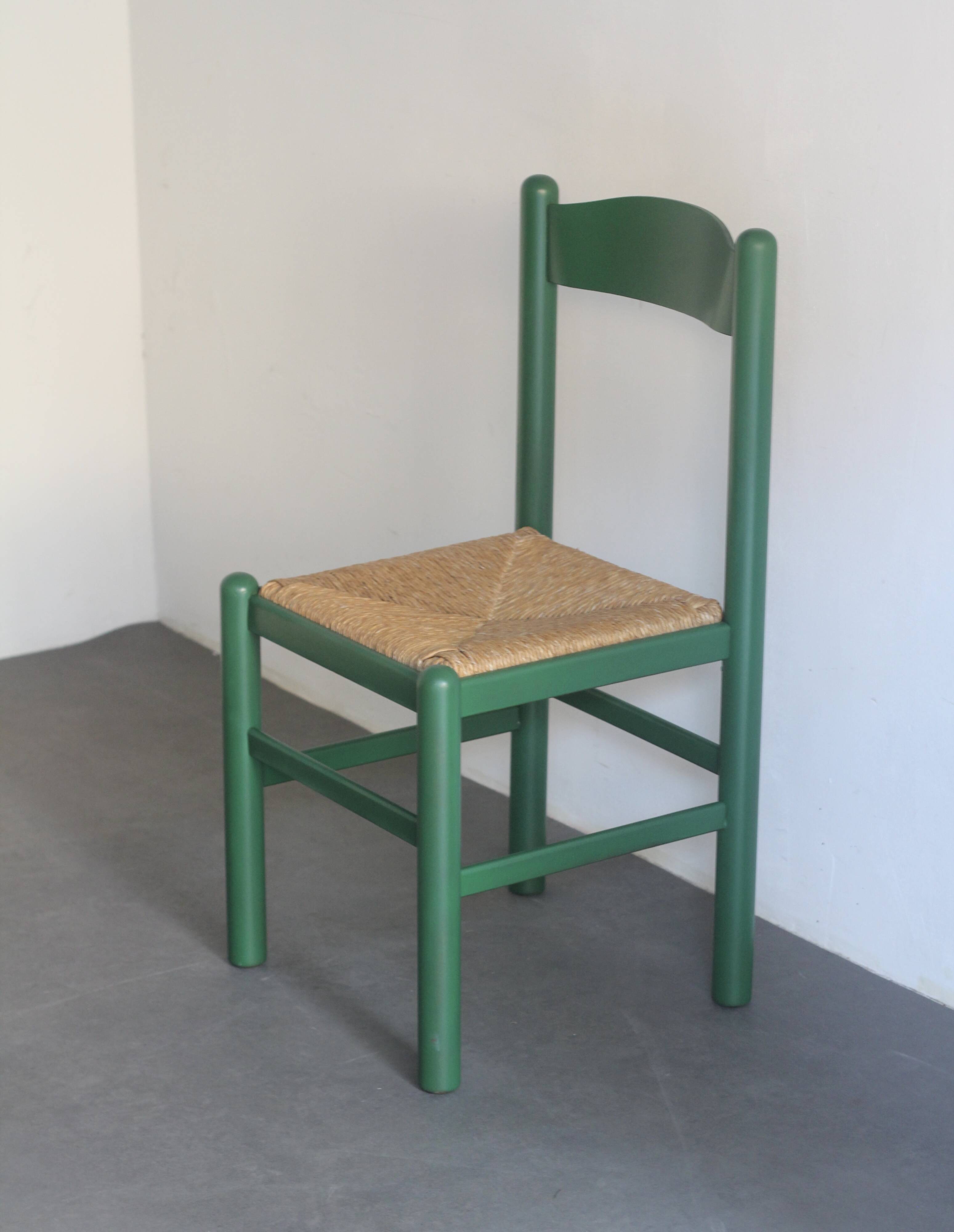 Série de 4 chaises en bois et paille
