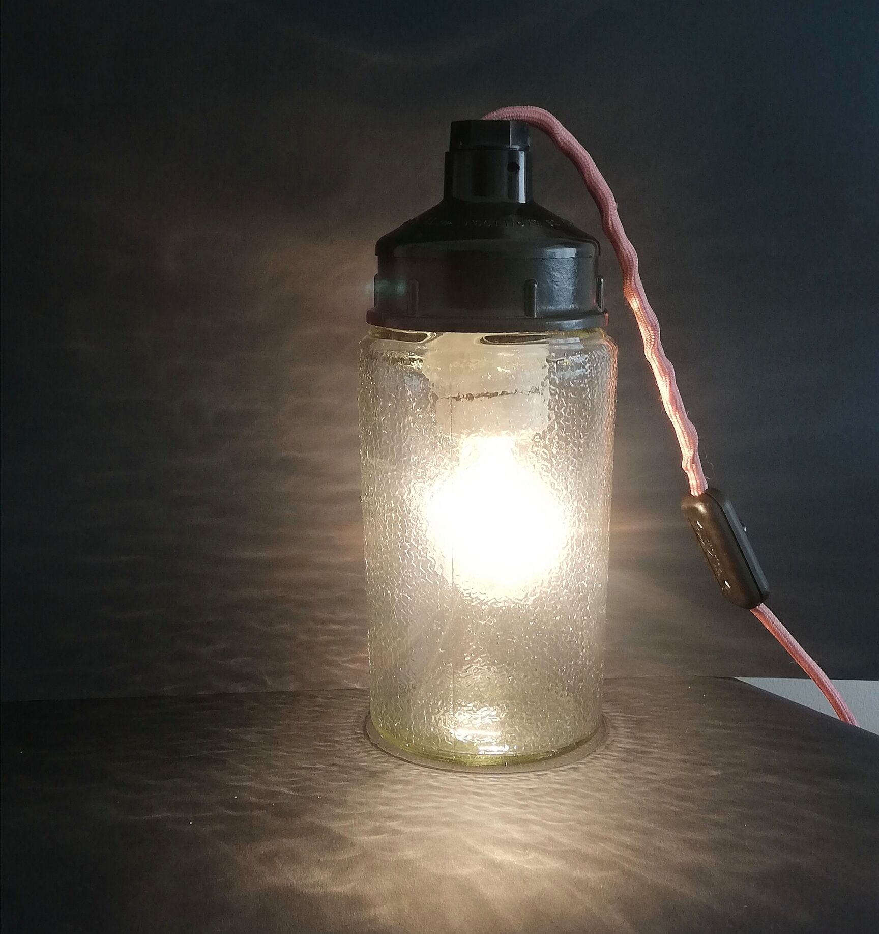 1990s Russian Soviet glass mason jar table lamp lantern Industrial