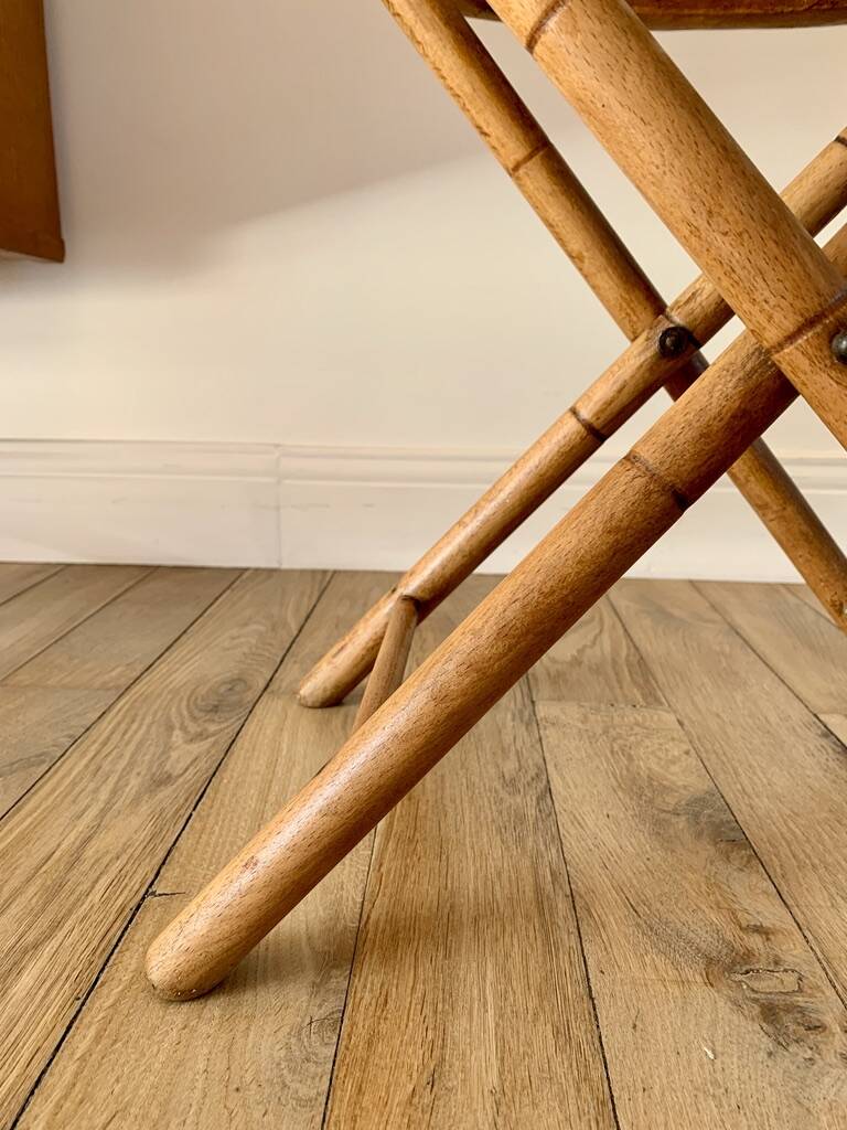 folding wooden stool bamboo style early 20th century