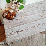 Wooden farmhouse coffee table green base