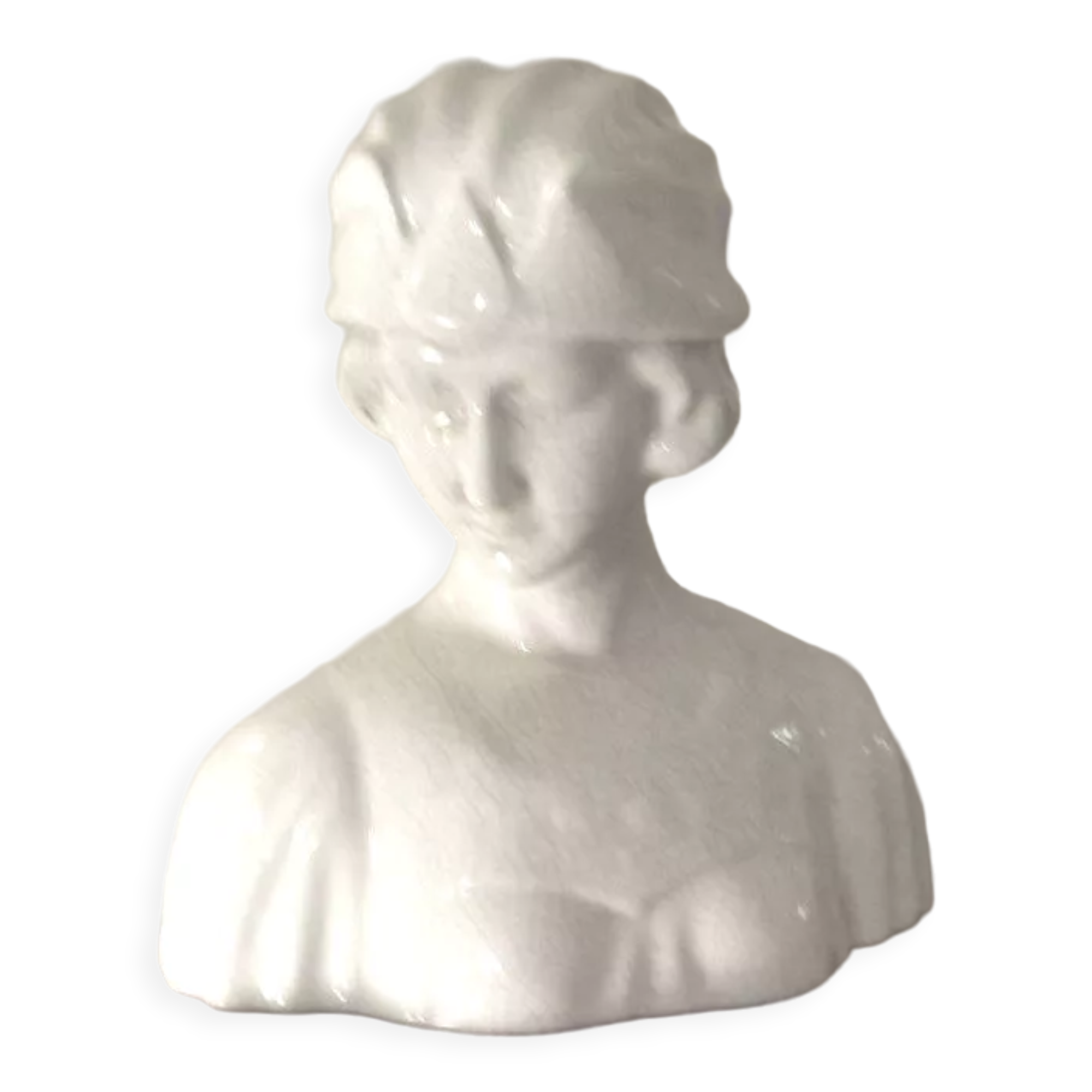 Tête et buste de femme en faïence craquelée