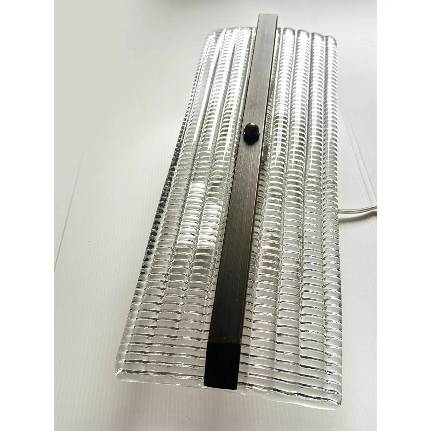 Elegant Brunish Diamanted Rectangular Murano Glass Wall Sconces – Two-Piece