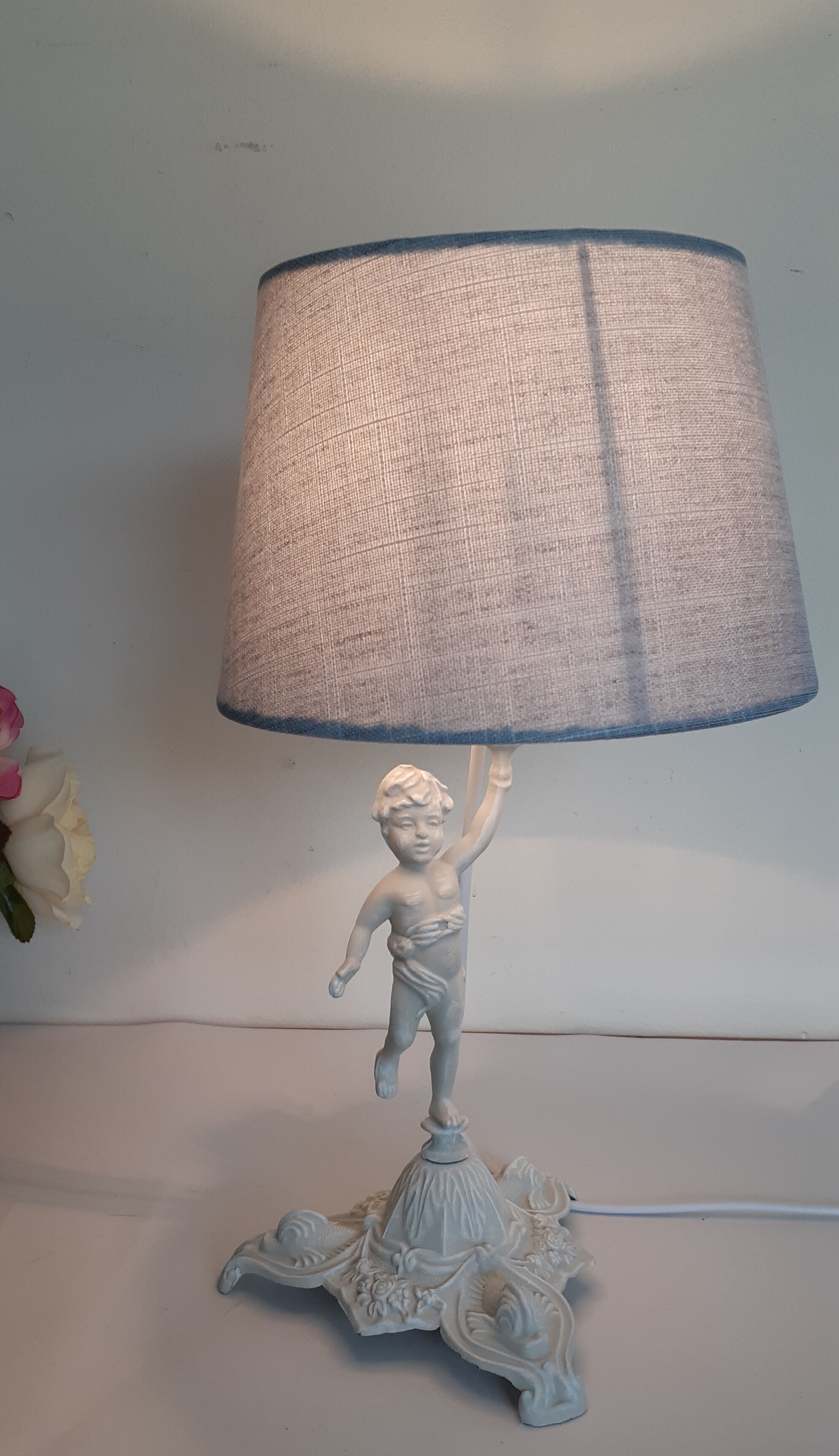 Gray patinated angel bedside lamp