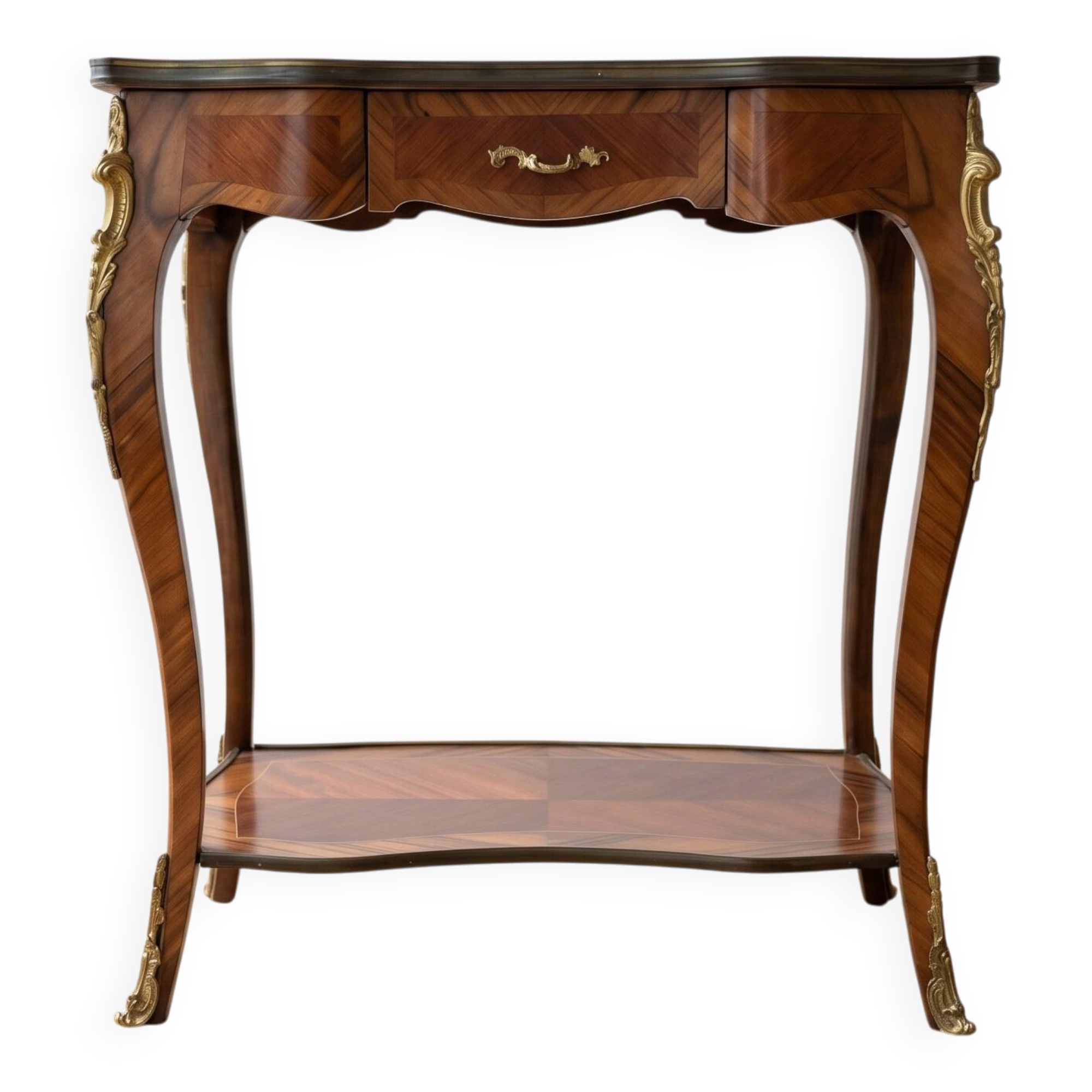 Louis XV console table with marquetry and bronze fittings.