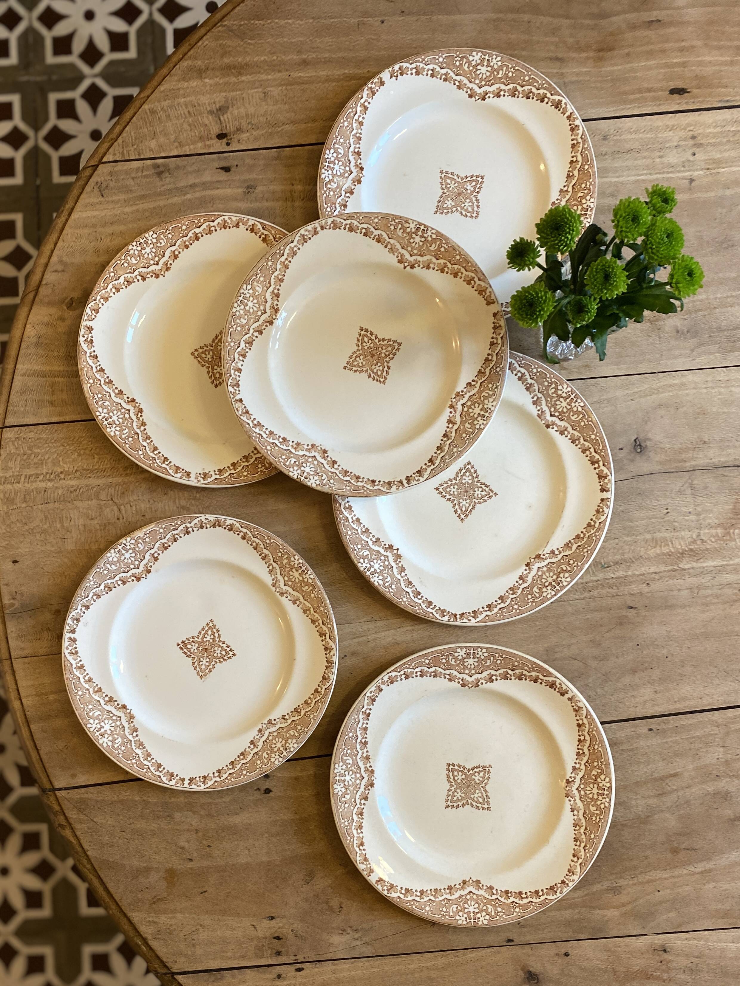 Set of 6 vintage flat ironstone plates, Andalous model from Longwy