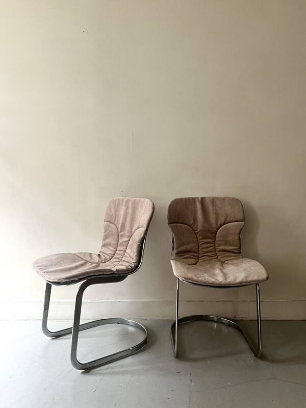 Chaise Cidue en chrome et velours ras, Willy rizzo design 1970