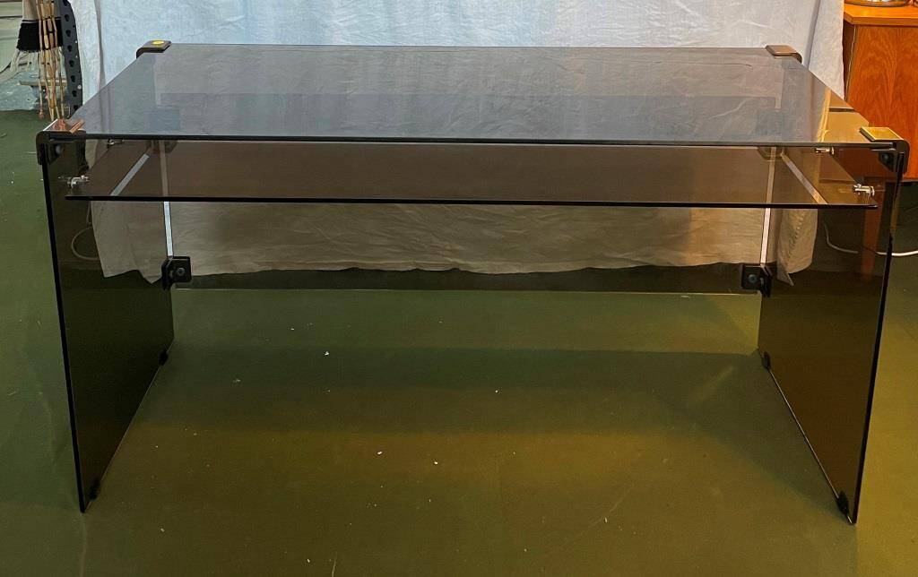 Smoked glass and metal desk, 1970s.