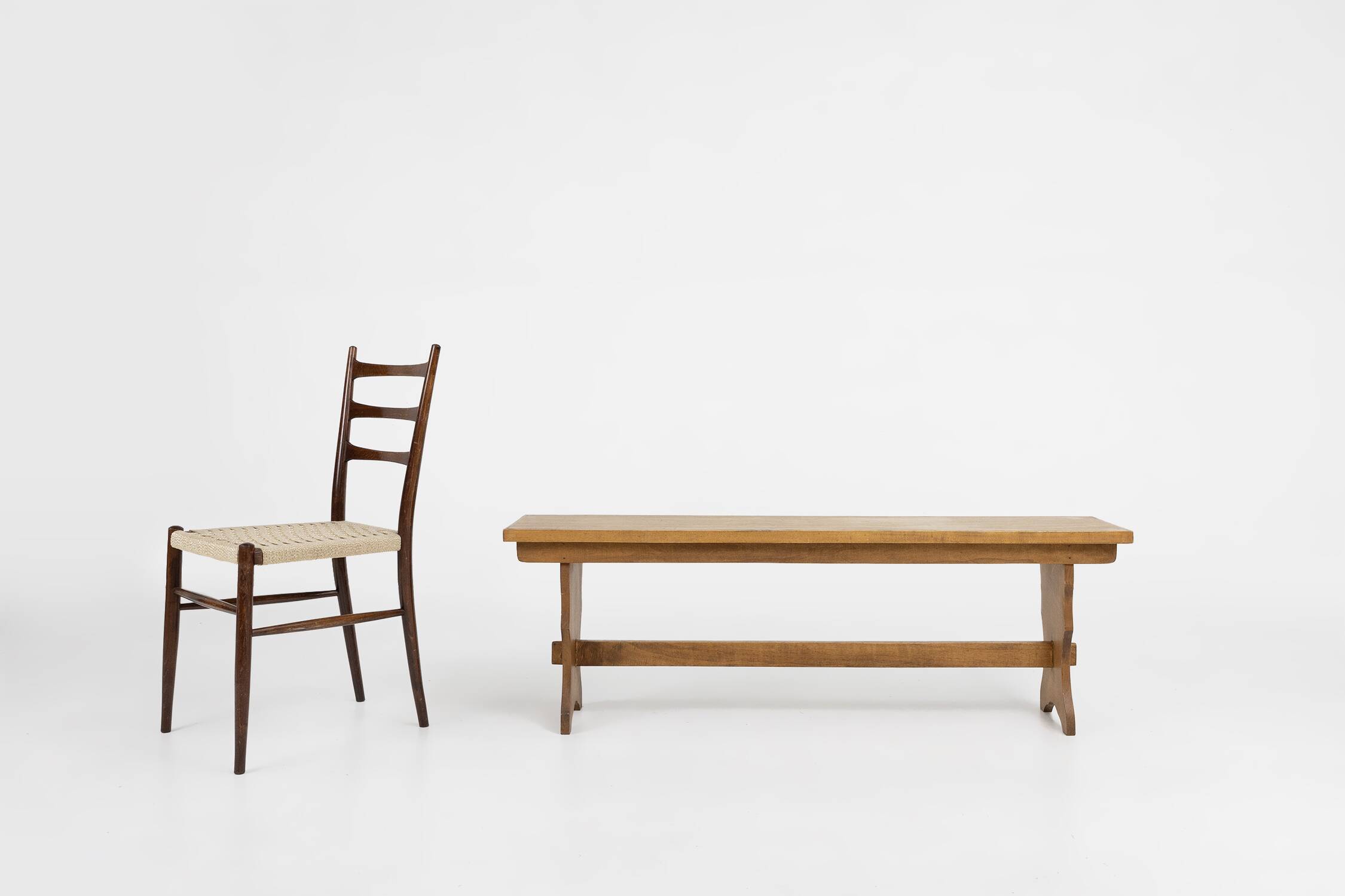 Art Deco bench in solid oak, France circa 1940