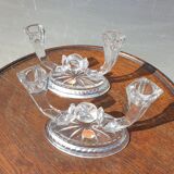 Pair candle holders vintage crystal Buder double torches