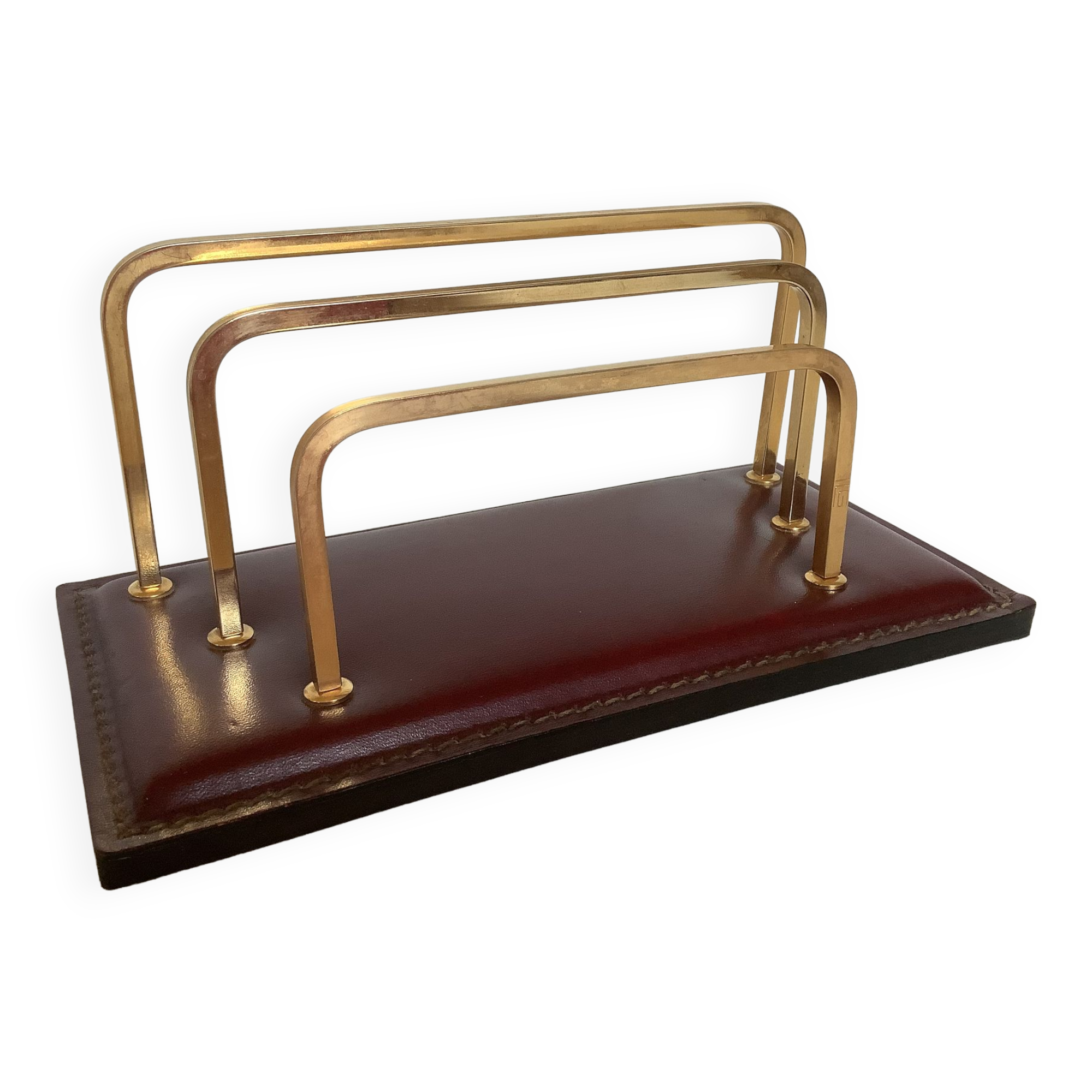 Mail rack brass garnet leather ILG Belgium