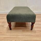 Khaki and oak sofa on casters, 1950s design.