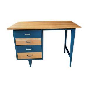 Bureau bois et bleu des années 70