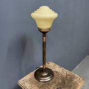 Standing copper table lamp with glass shade