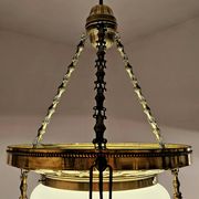 Polished Brass Art Nouveau Chandelier with Opaline Glass Dome