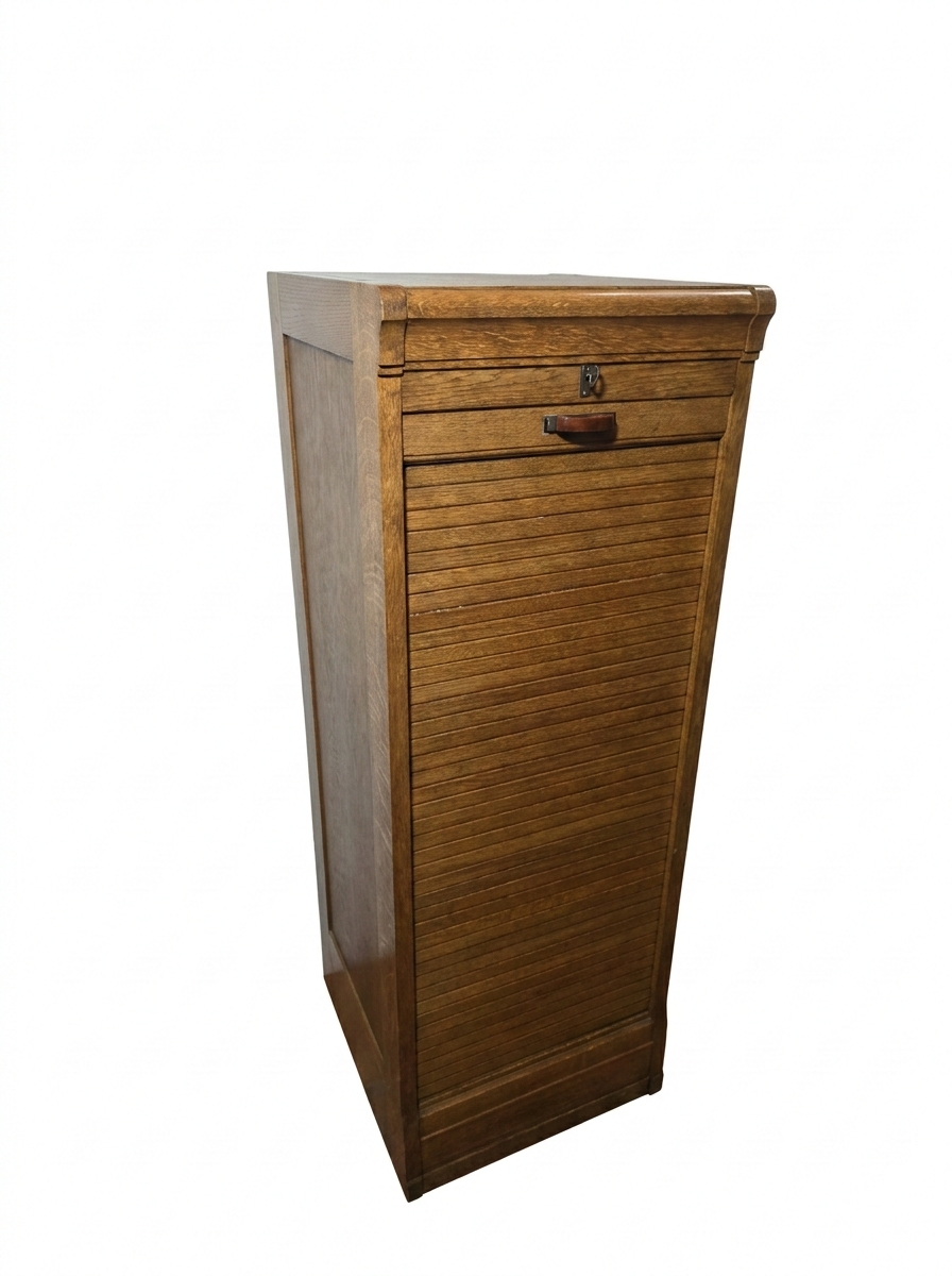 Art Deco curtain cabinet from the 1930s in oak with interior drawers, 120cm H.