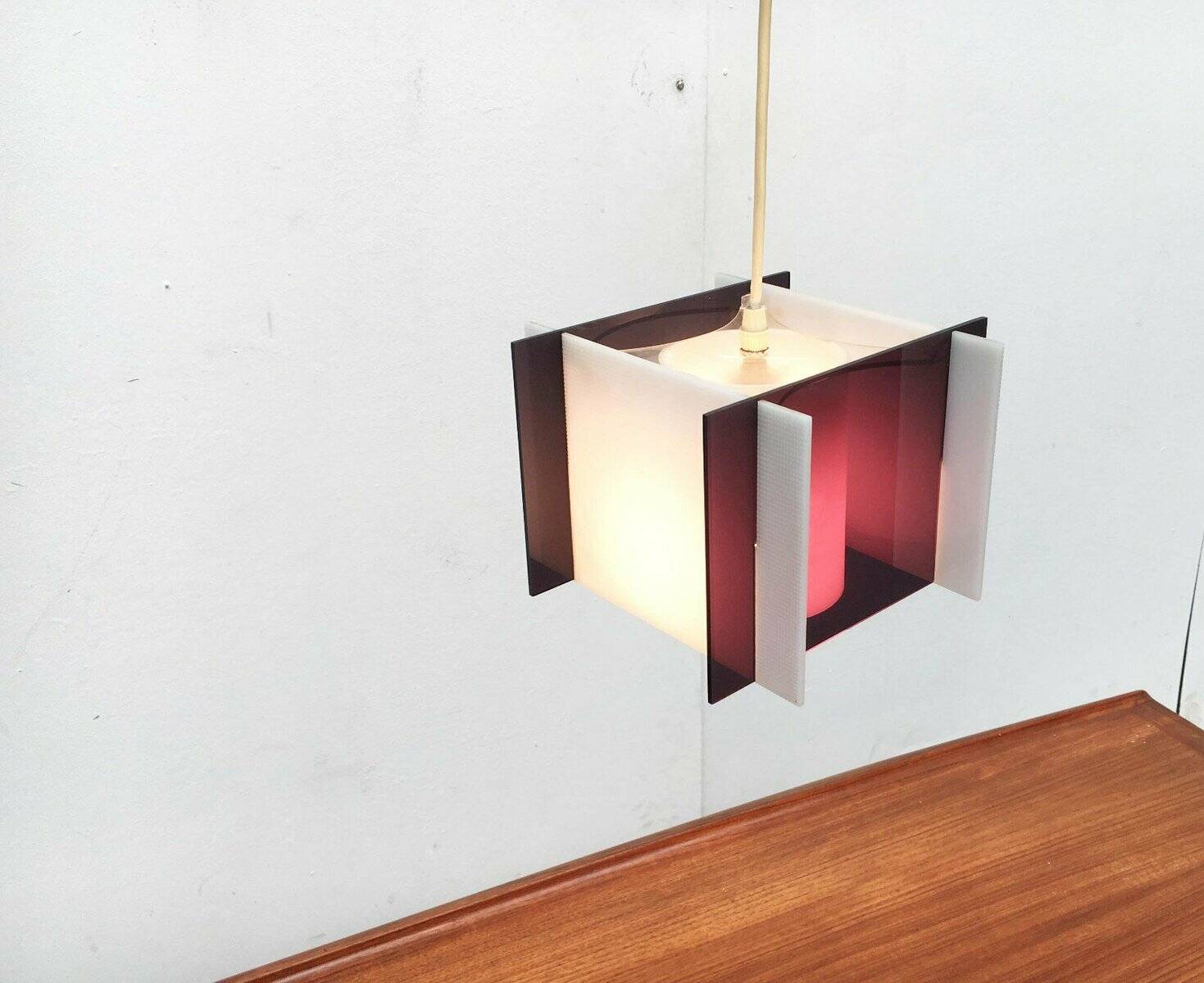 Mid-century space style acrylic cube pendant lamp, 1960s