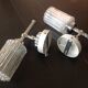 Pair of torch  in glass and chrome metal / vintage 70s wall light