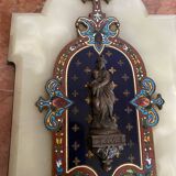 Very beautiful holy water font in cloisonné enamel on marble