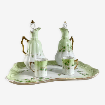 Service à liqueur français « tête à tête » en porcelaine Art Nouveau du 19ème siècle