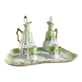 Service à liqueur français « tête à tête » en porcelaine Art Nouveau du 19ème siècle