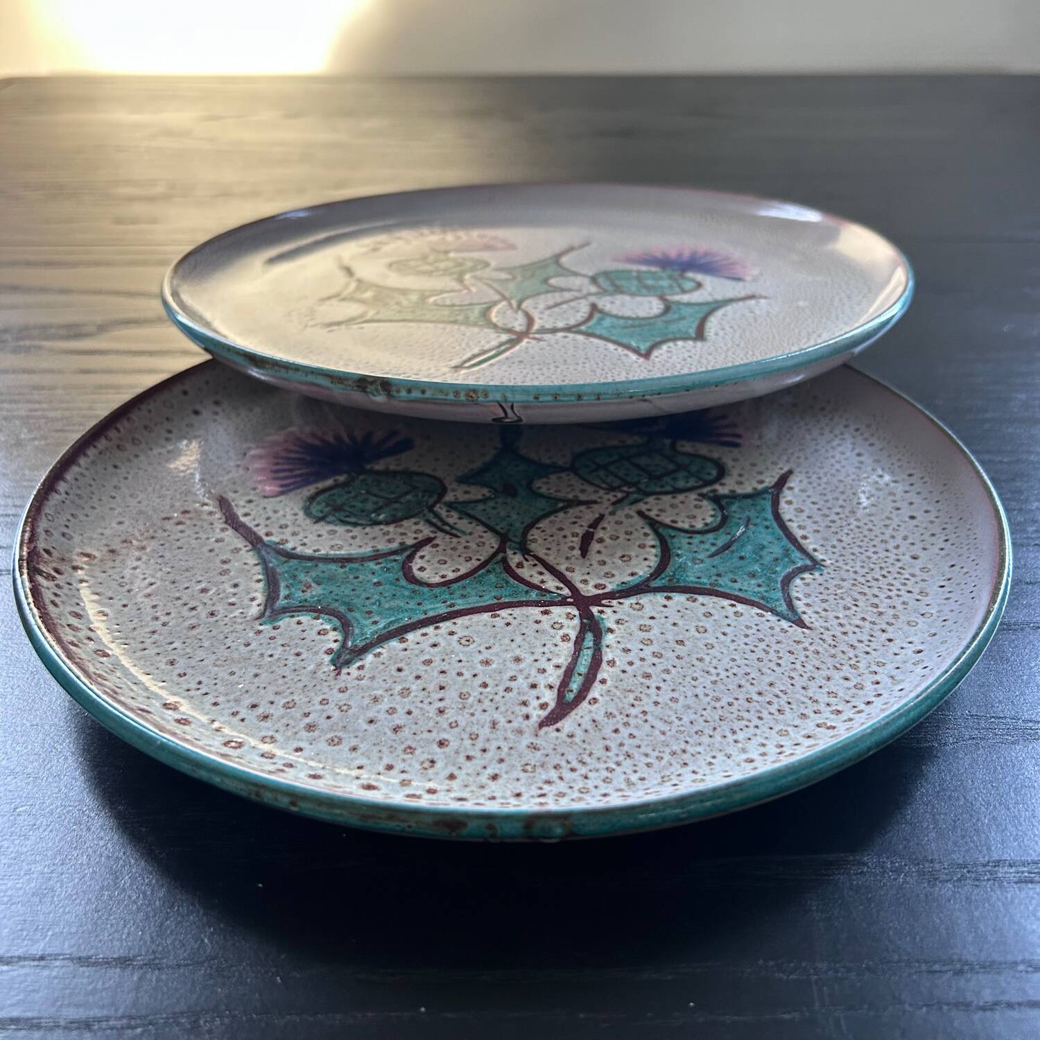 Pair of plates with thistle decoration