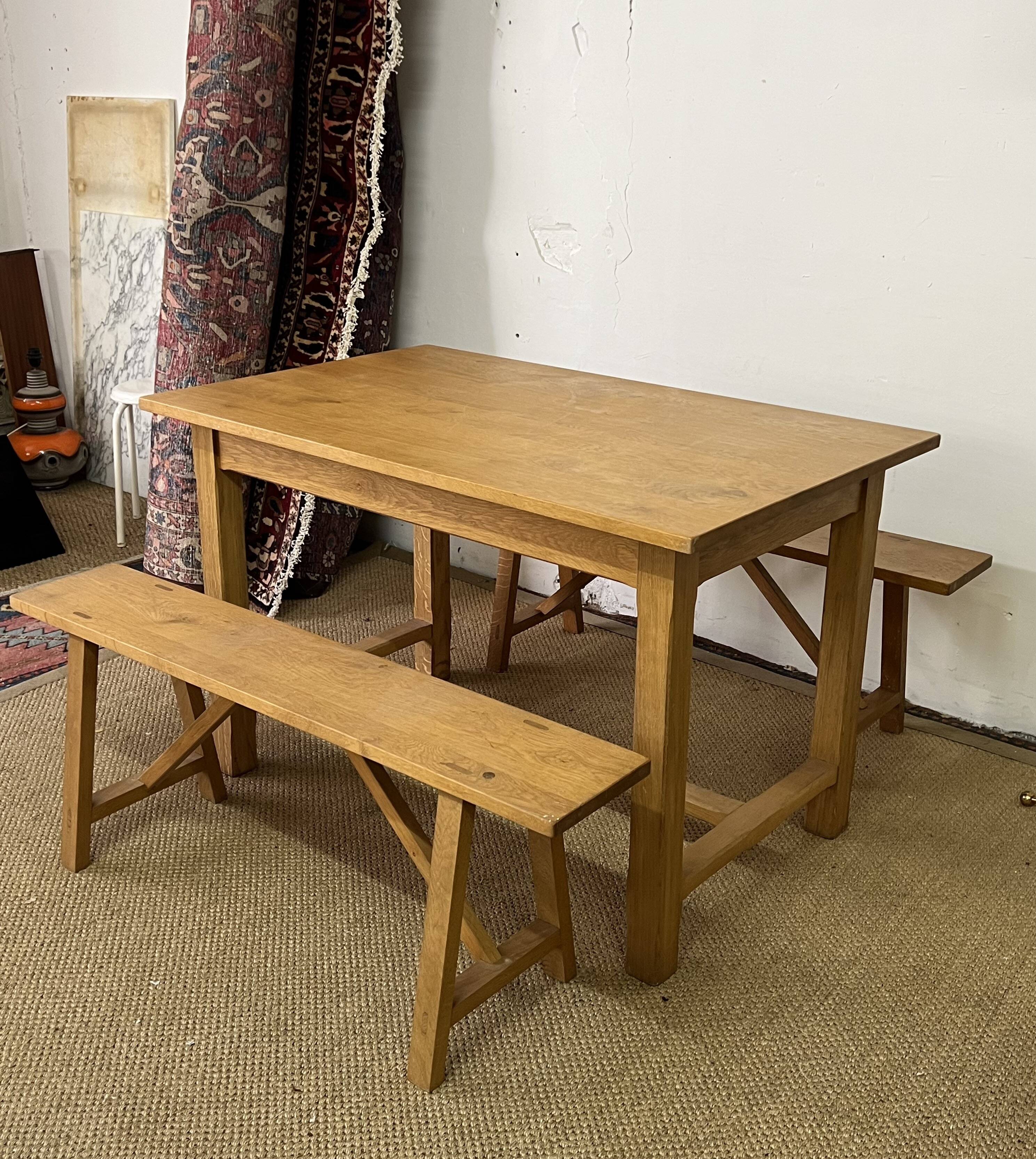 Solid oak farm table and benches