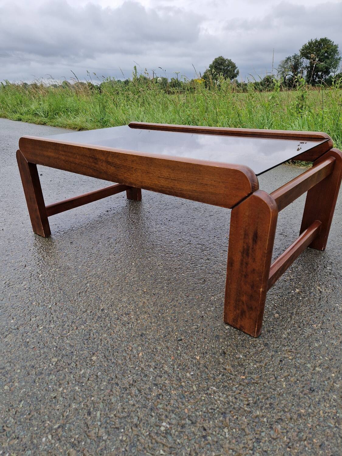 Vintage smoked glass coffee table