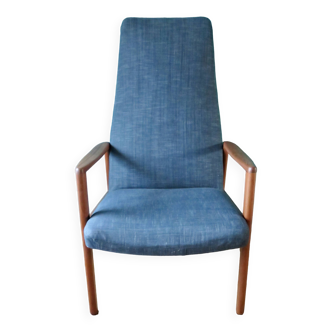 Fauteuil en teck, noir bleuté. Danemark 1960