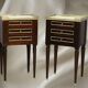 Pair of Nightstands Mahogany White Carrara Marble Louis XVI Style