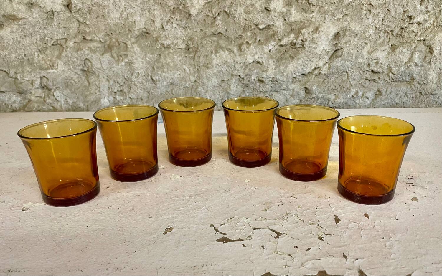 6 Duralex glasses, orange color