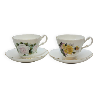 2 Royal Stuart cups and saucers with rose decoration