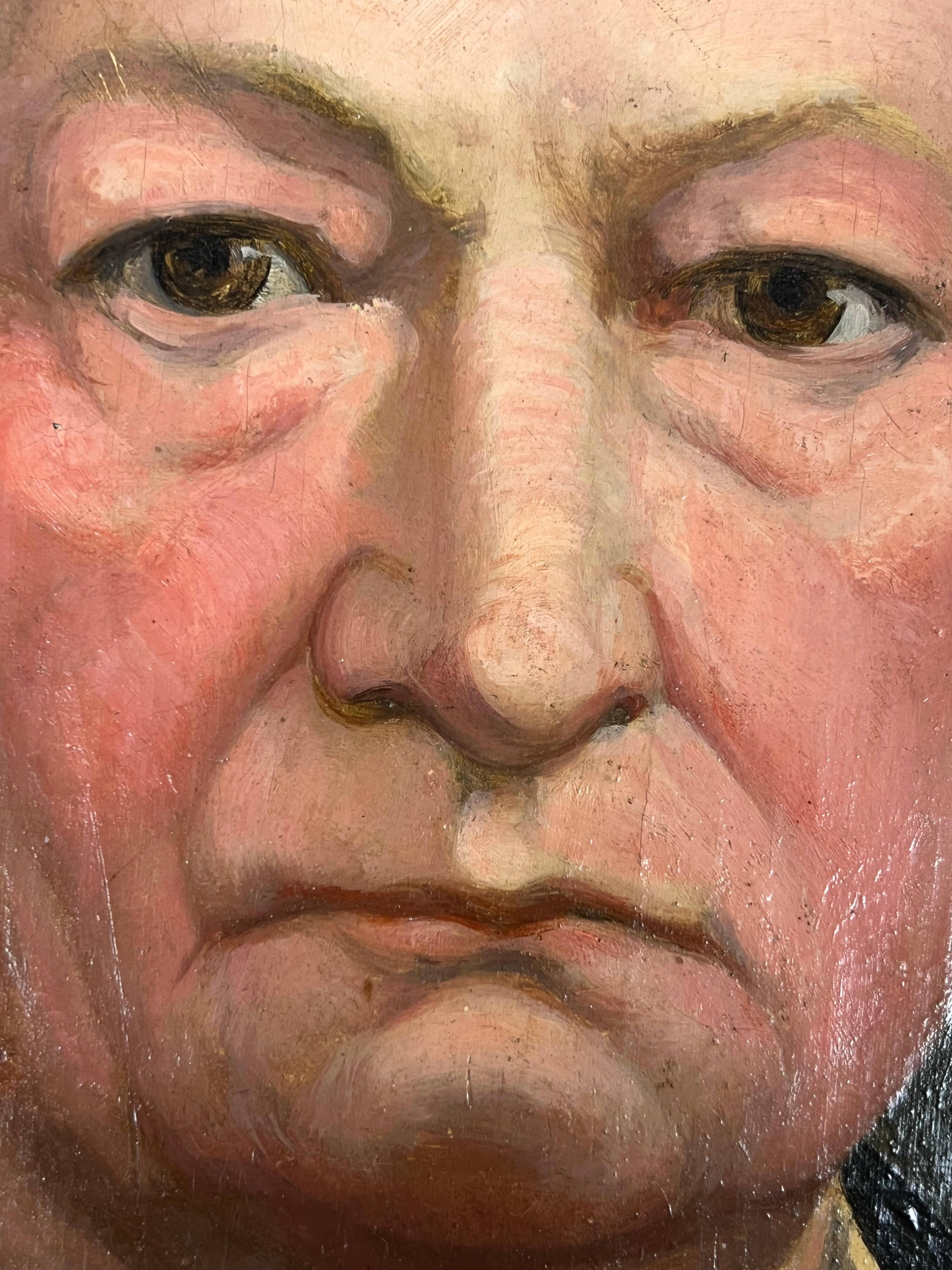 Old hst painting portrait of a man medallion golden frame louis xv style