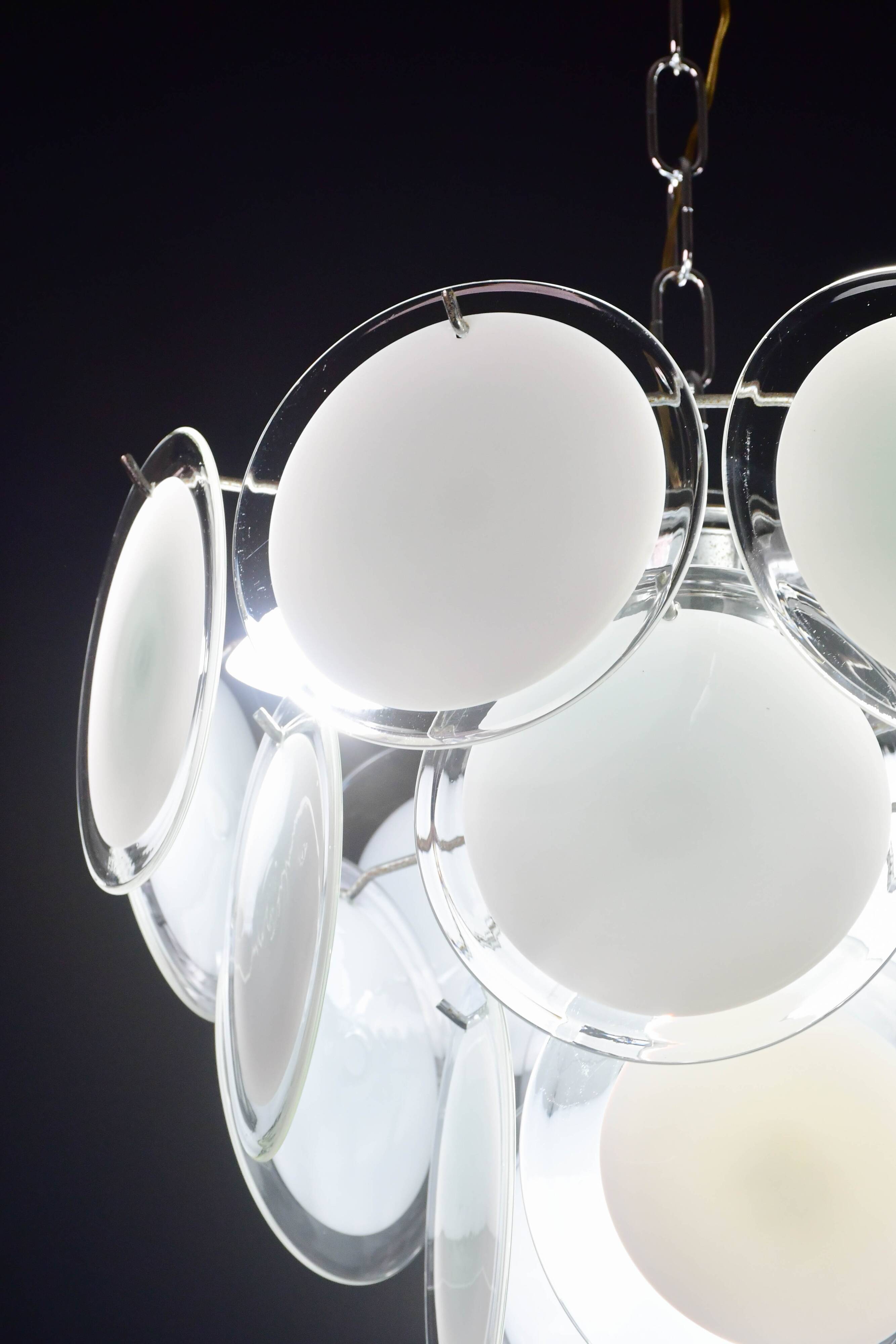 Disc white Murano glass chandelier by Vistosi