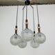 Scandinavian suspension cascade, 5 moulded glass globes and teak, 1960s