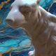 Cracked ceramic bear statuette – Art Deco style - 24x20cm